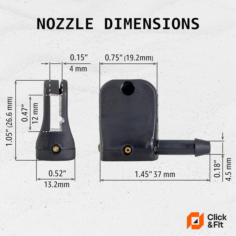 Click&Fit 3-way Adjustable Windshield Washer Nozzles replacement for Peterbilt, Dodge Sprinter, Ford Transit, Freightliner, VW Crafter – Windshield sprayers for 10-12mm (0.4-0.47") Wiper Arm by - Image 4